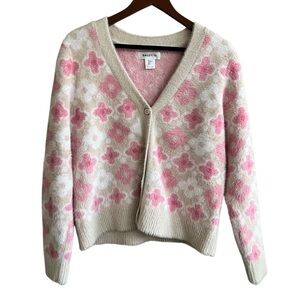 Bailey/44 Pink & Beige Floral Fuzzy Knit Cardigan